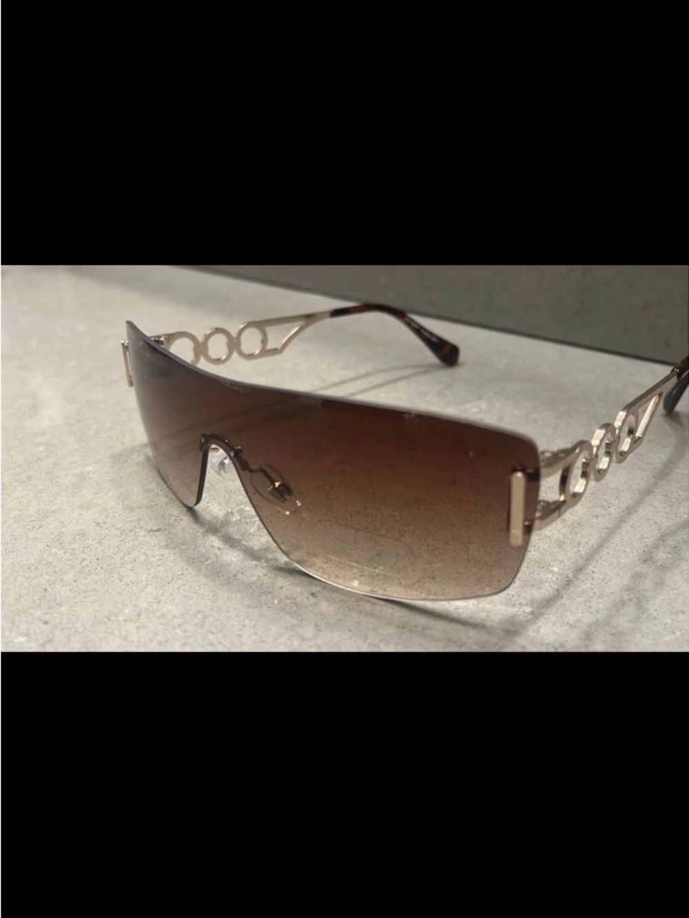 Brown Rimless Shield Sunglasses